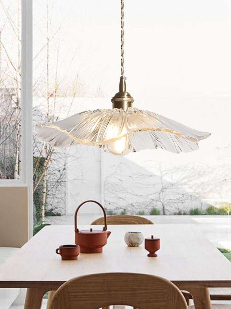 Lotus Retro Glass Flower Shape Bedroom Pendant Light