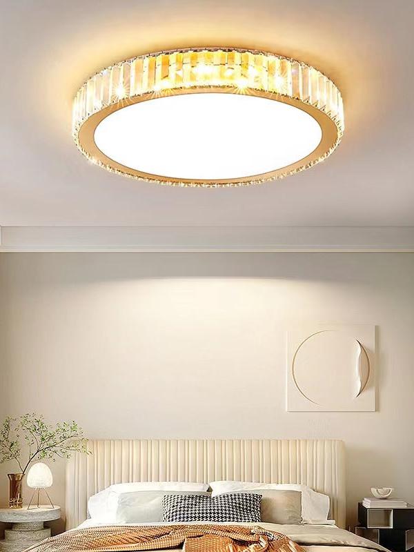 Modern Minimalist Round Stainless Steel Crystal LED Flush Mount Ceiling ...