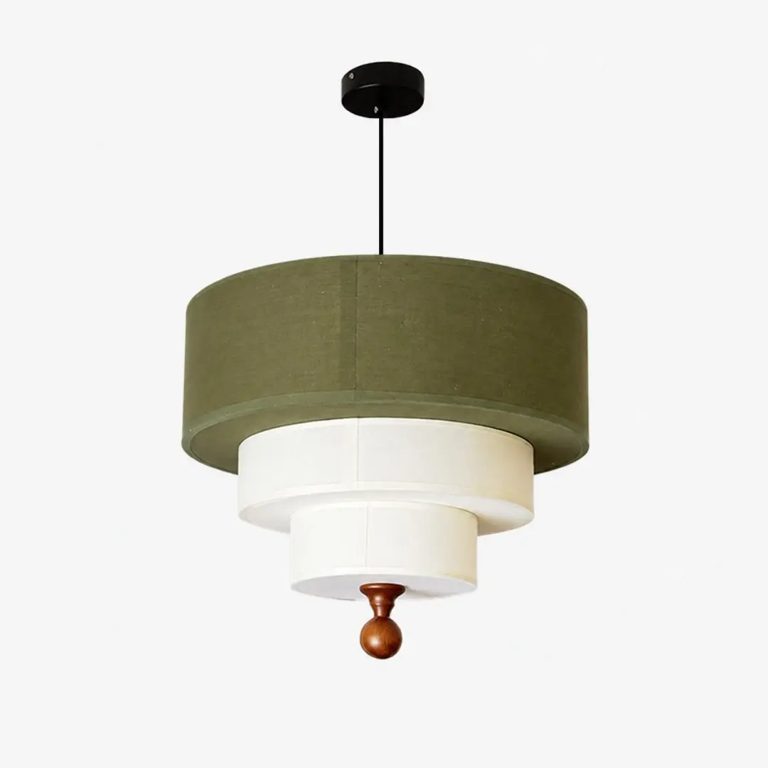 White and green layered fabric drum pendant light