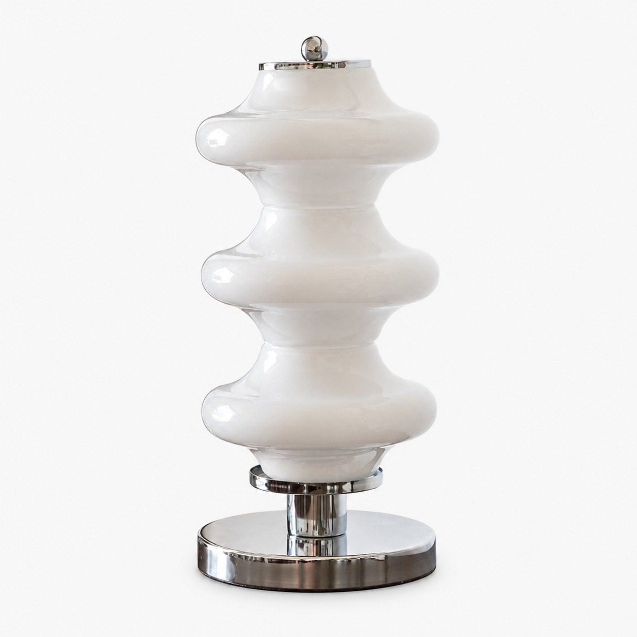 White opal glass Bauhaus table lamp with chrome finish