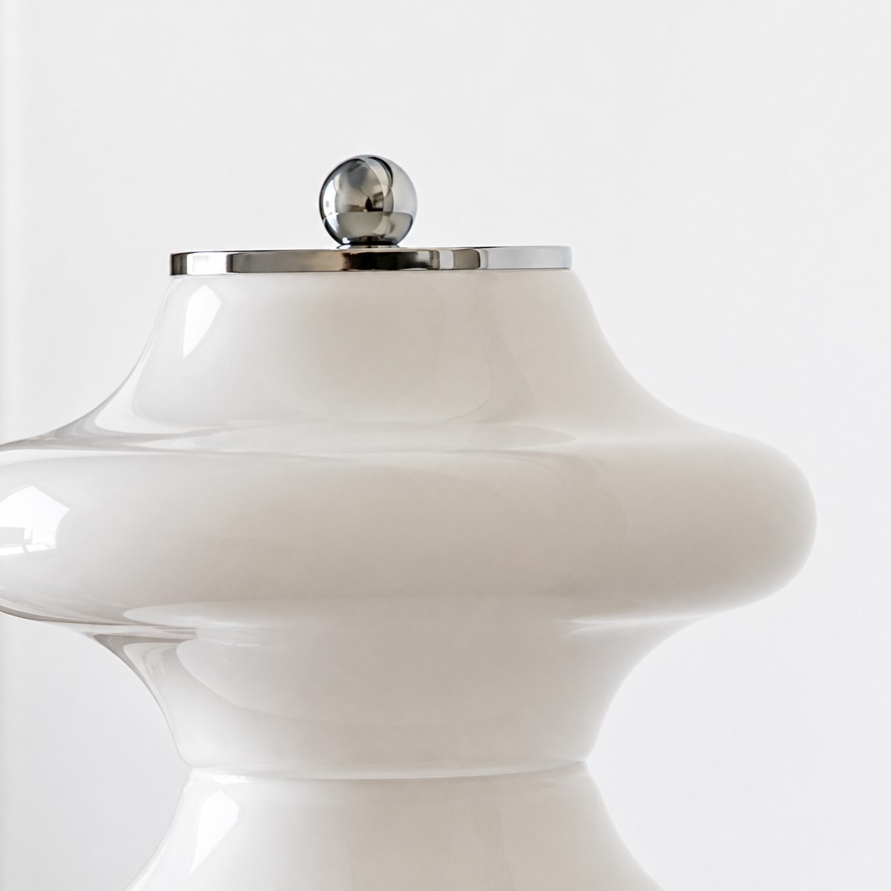 Opal glass shade and chrome top cap detail