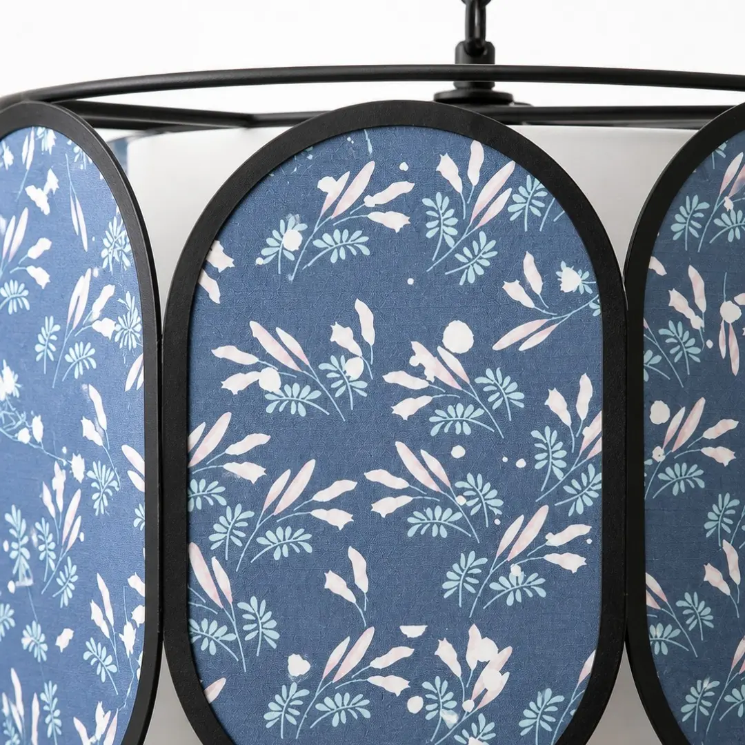 Close-up of blue floral fabric panels