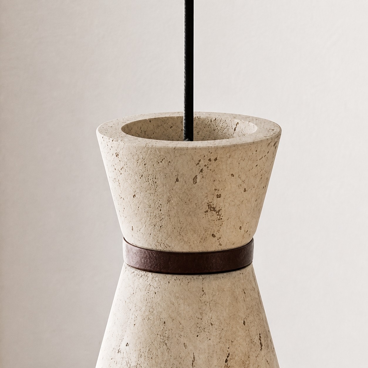 Top opening and cord detail on travertine pendant shade
