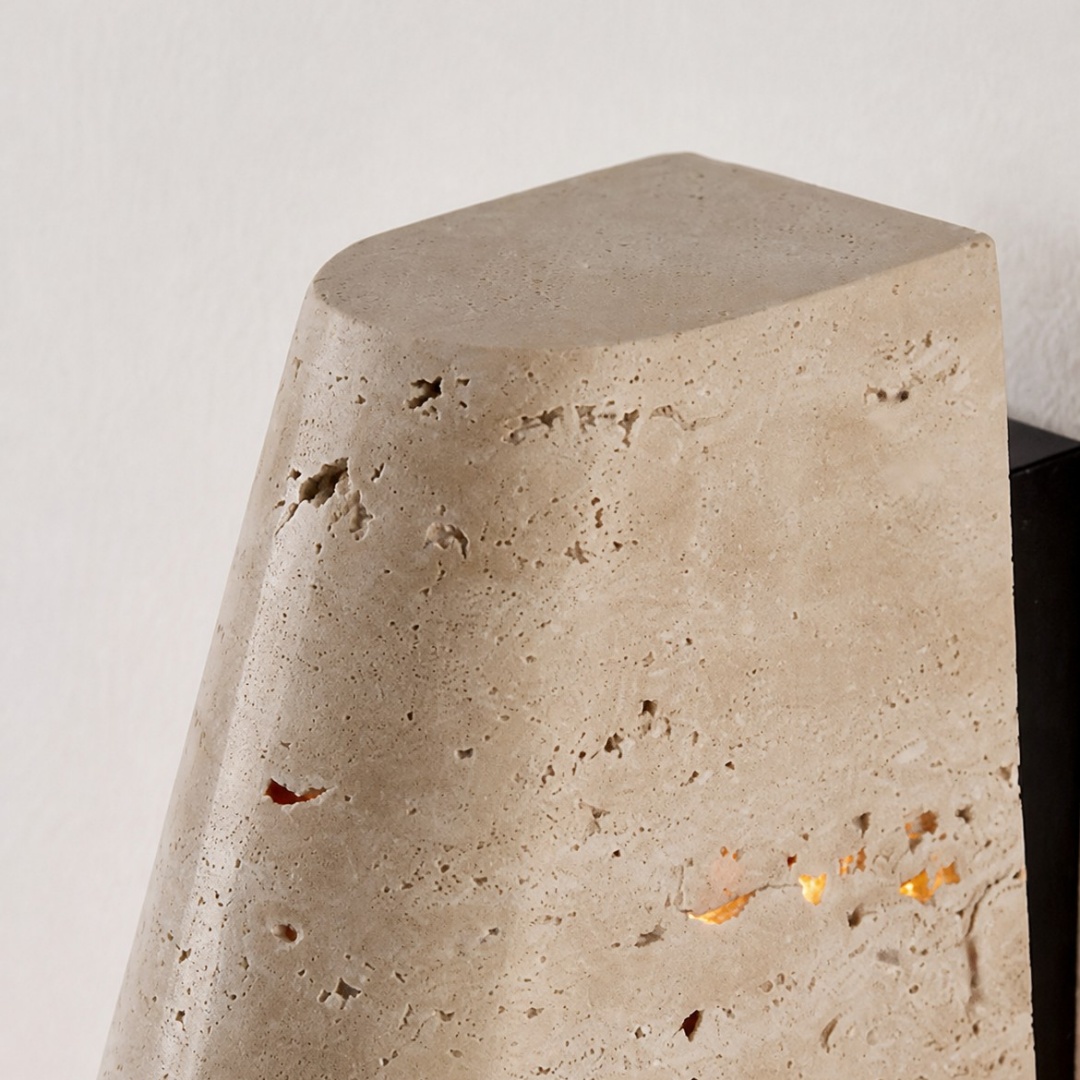 Close view of the natural beige travertine surface