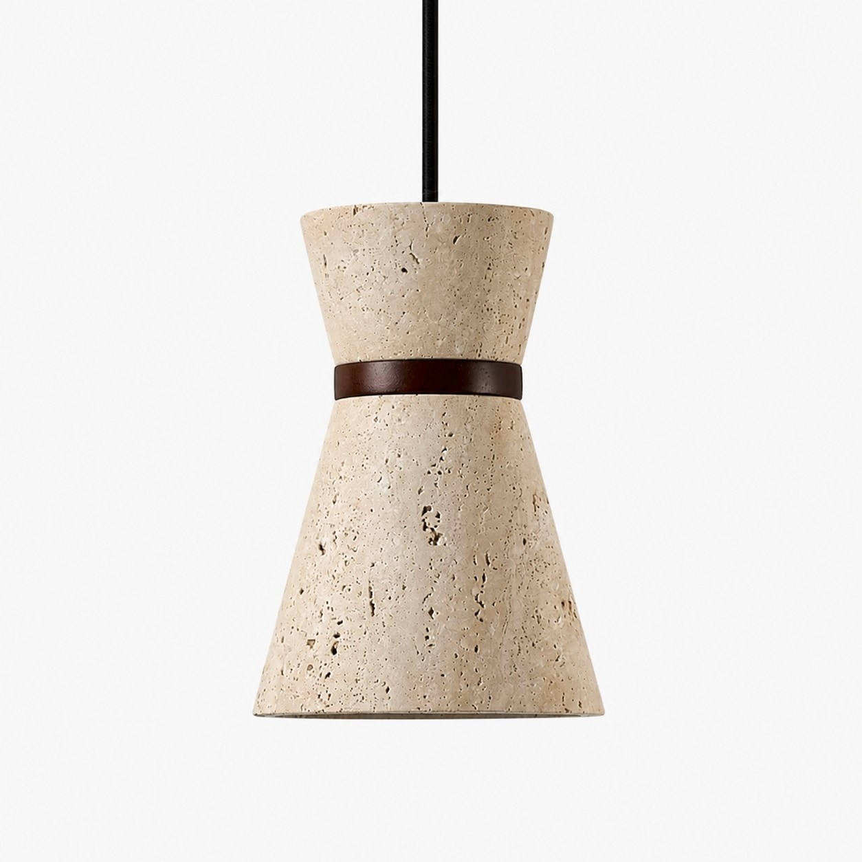 Hourglass travertine stone shade with solid wood band
