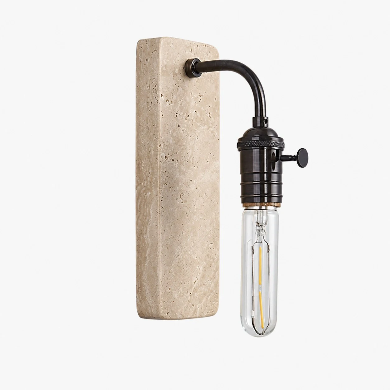 Black travertine wall sconce on a clean background