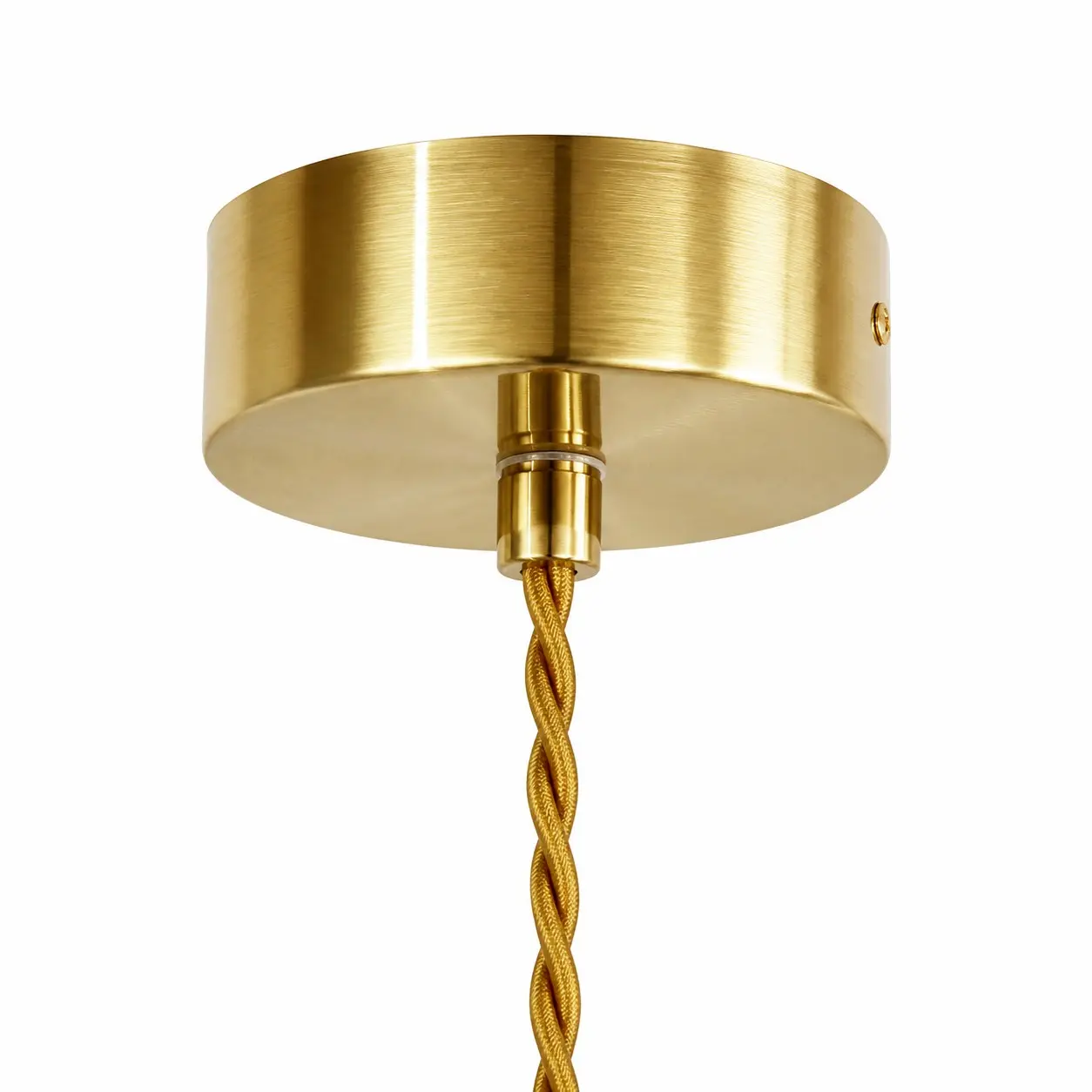 Brass-tone canopy and twisted adjustable cord detail