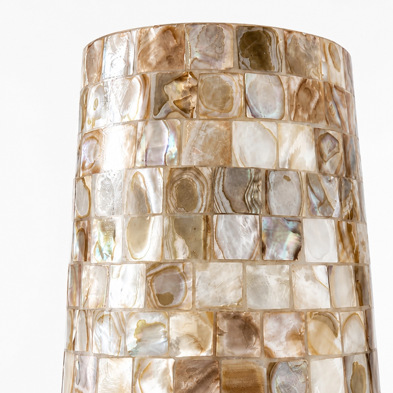 Close view of beige capiz shell mosaic shade texture