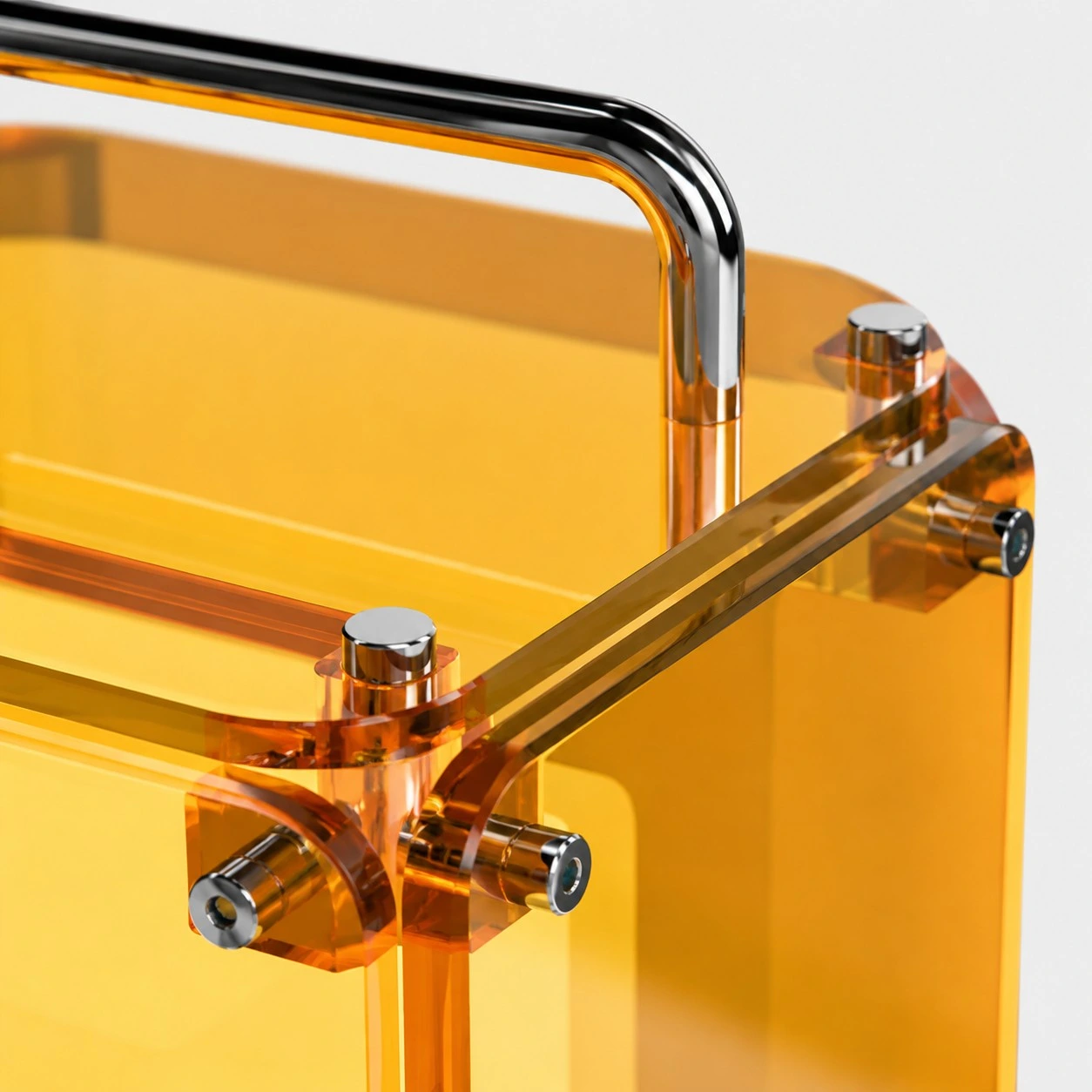 Close view of the metal handle and translucent acrylic panel