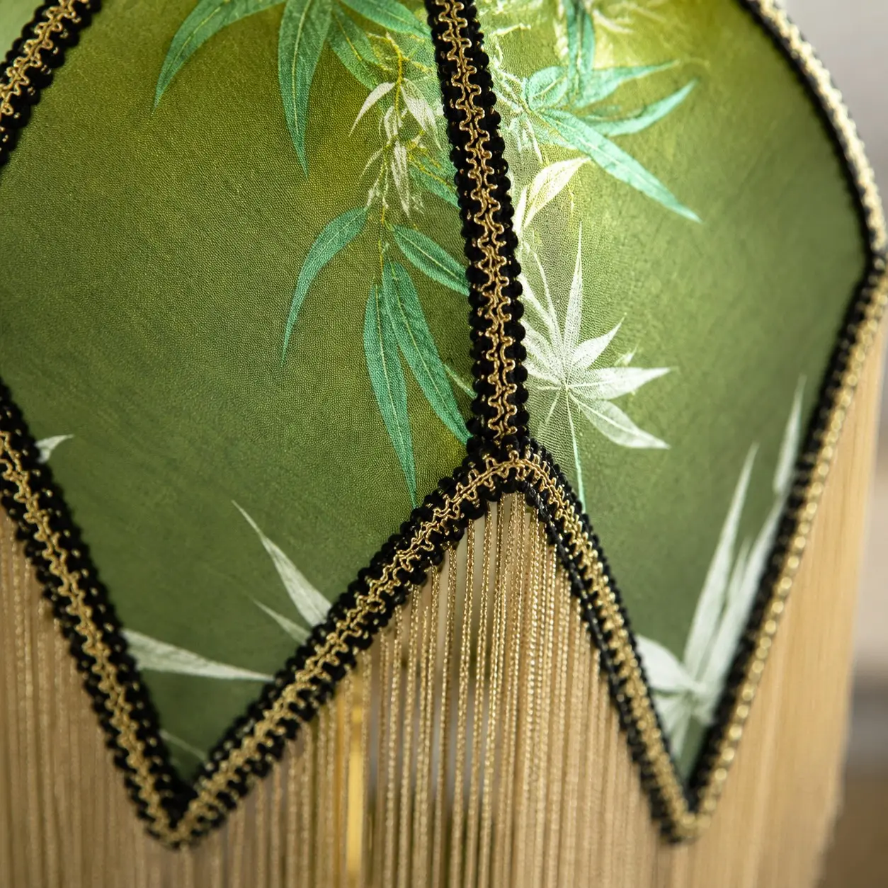 Green fabric lampshade detail