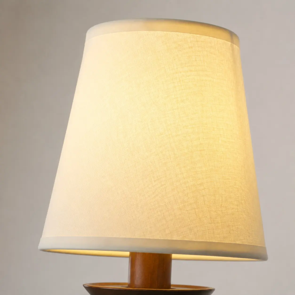 Close view of the fabric shade texture and trim
