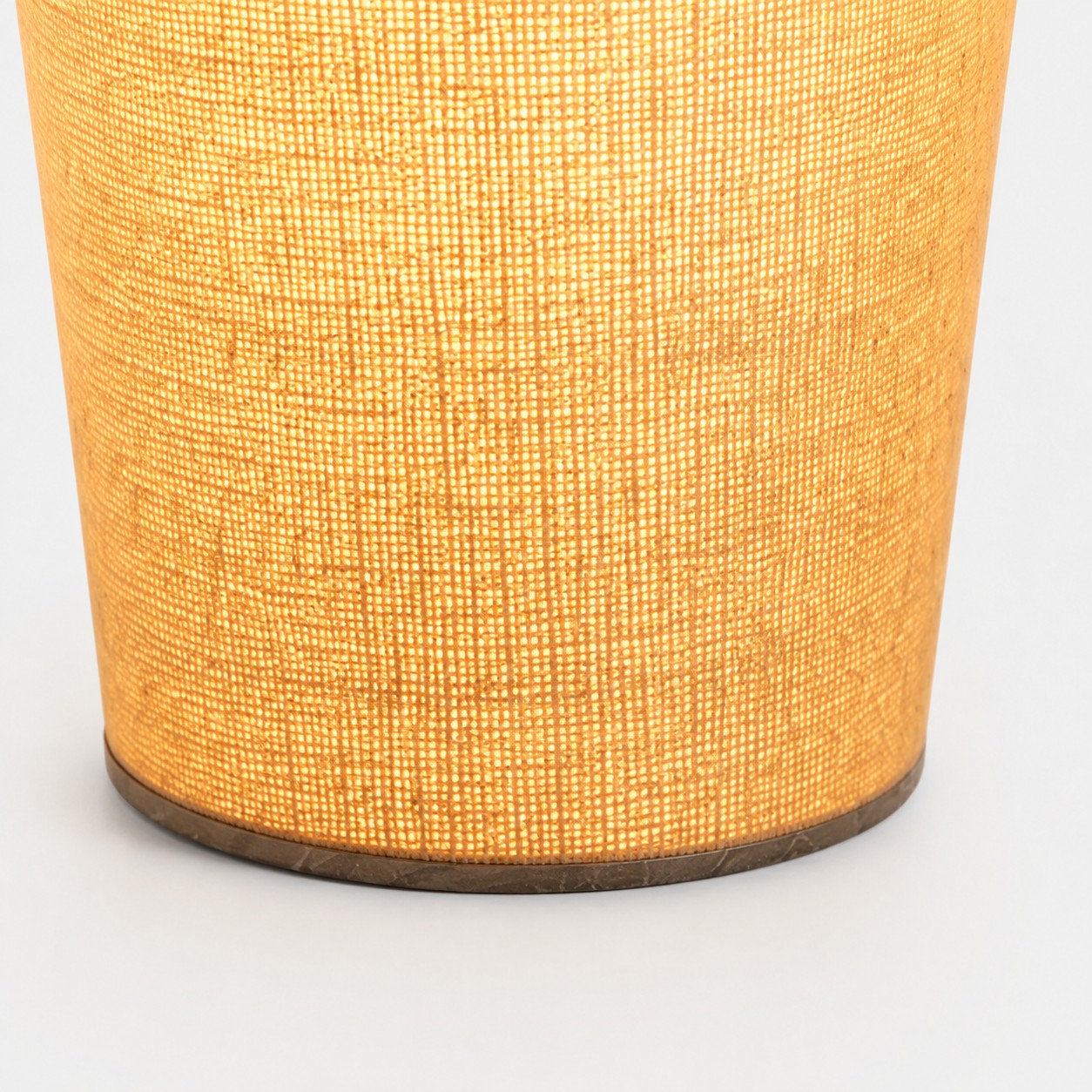 Rechargeable table lamp fabric weave and wood trim detail