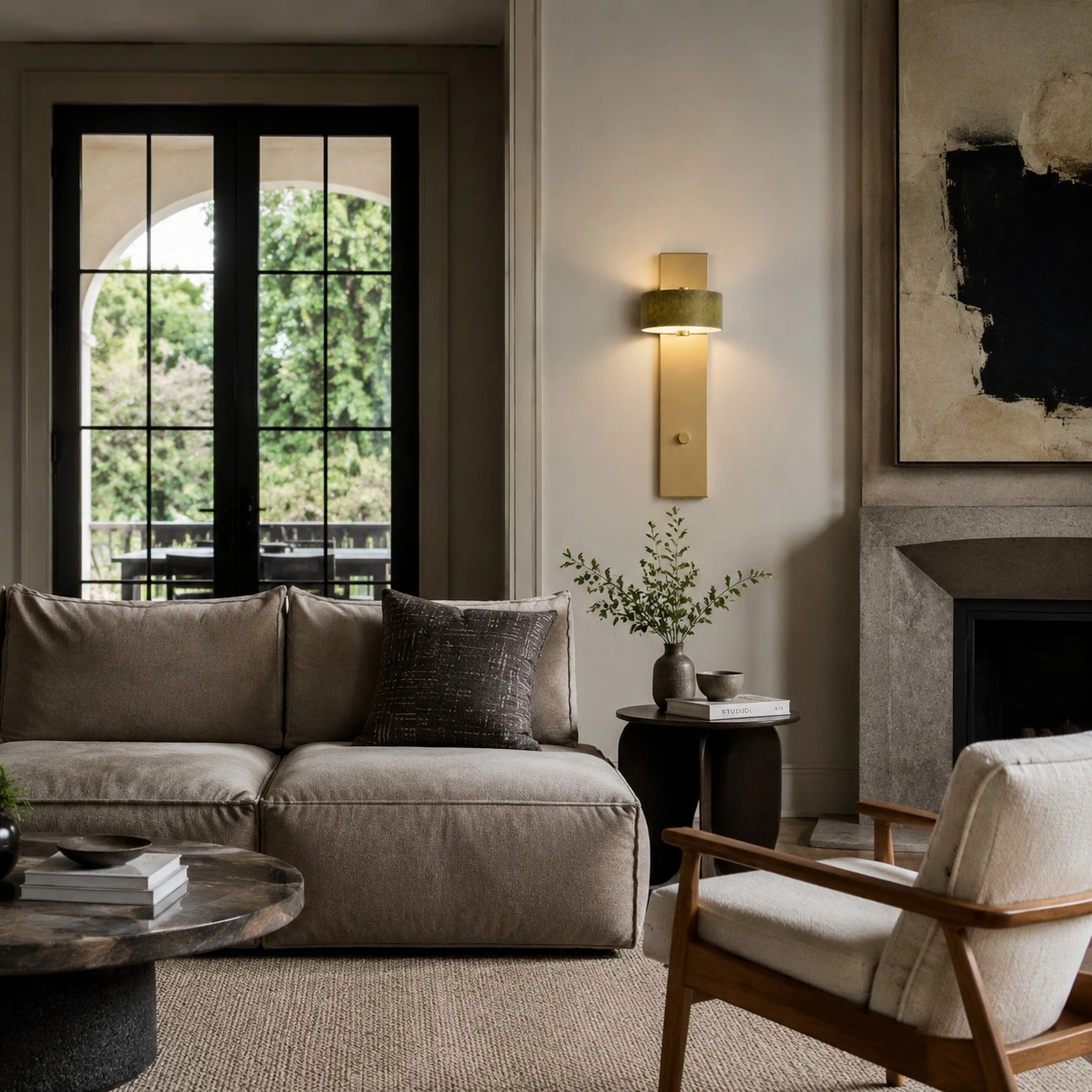 Green jade wall sconce in a living room