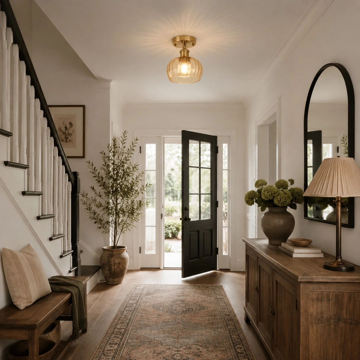 Cognac glass ceiling light in an entryway