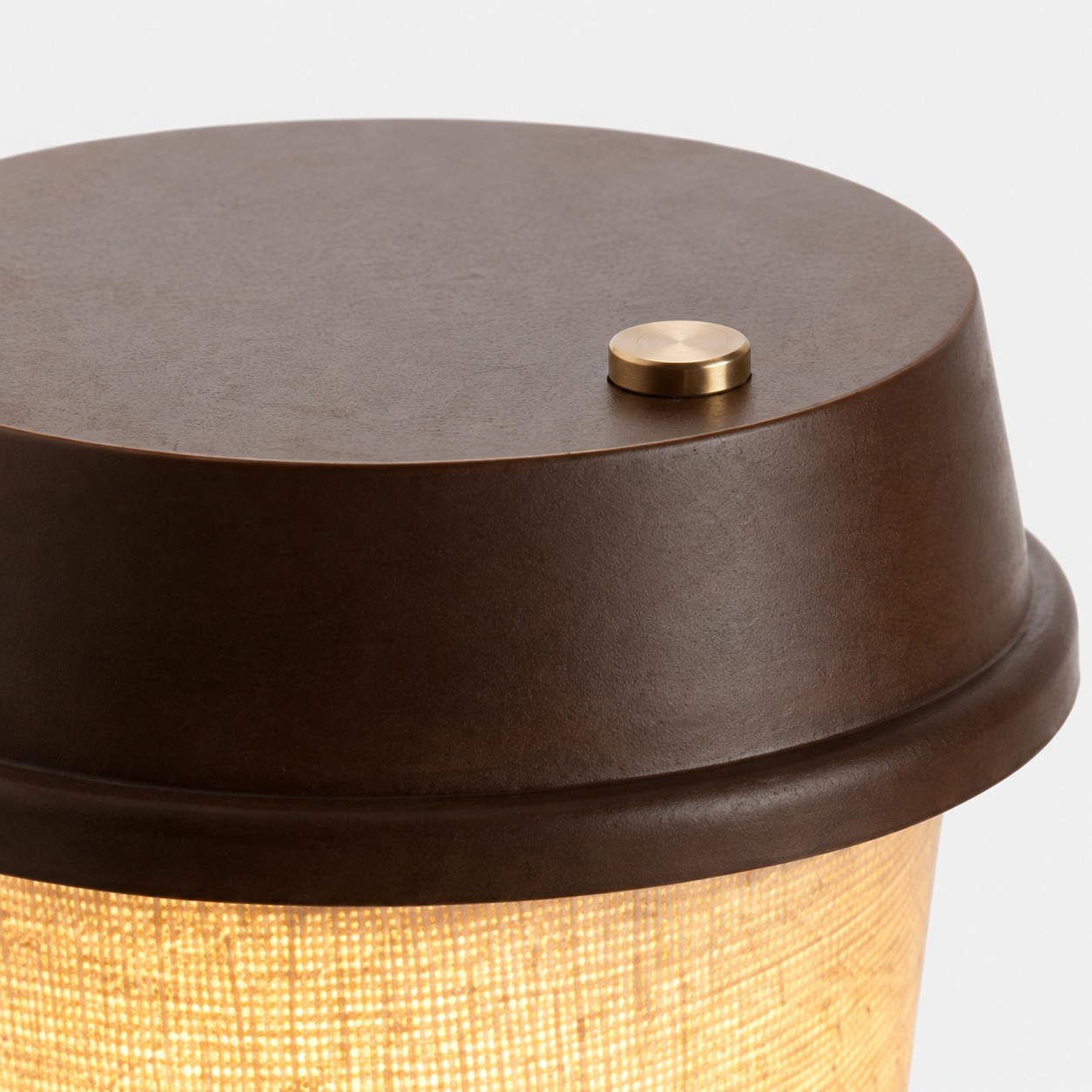 Rechargeable table lamp touch button and walnut lid detail
