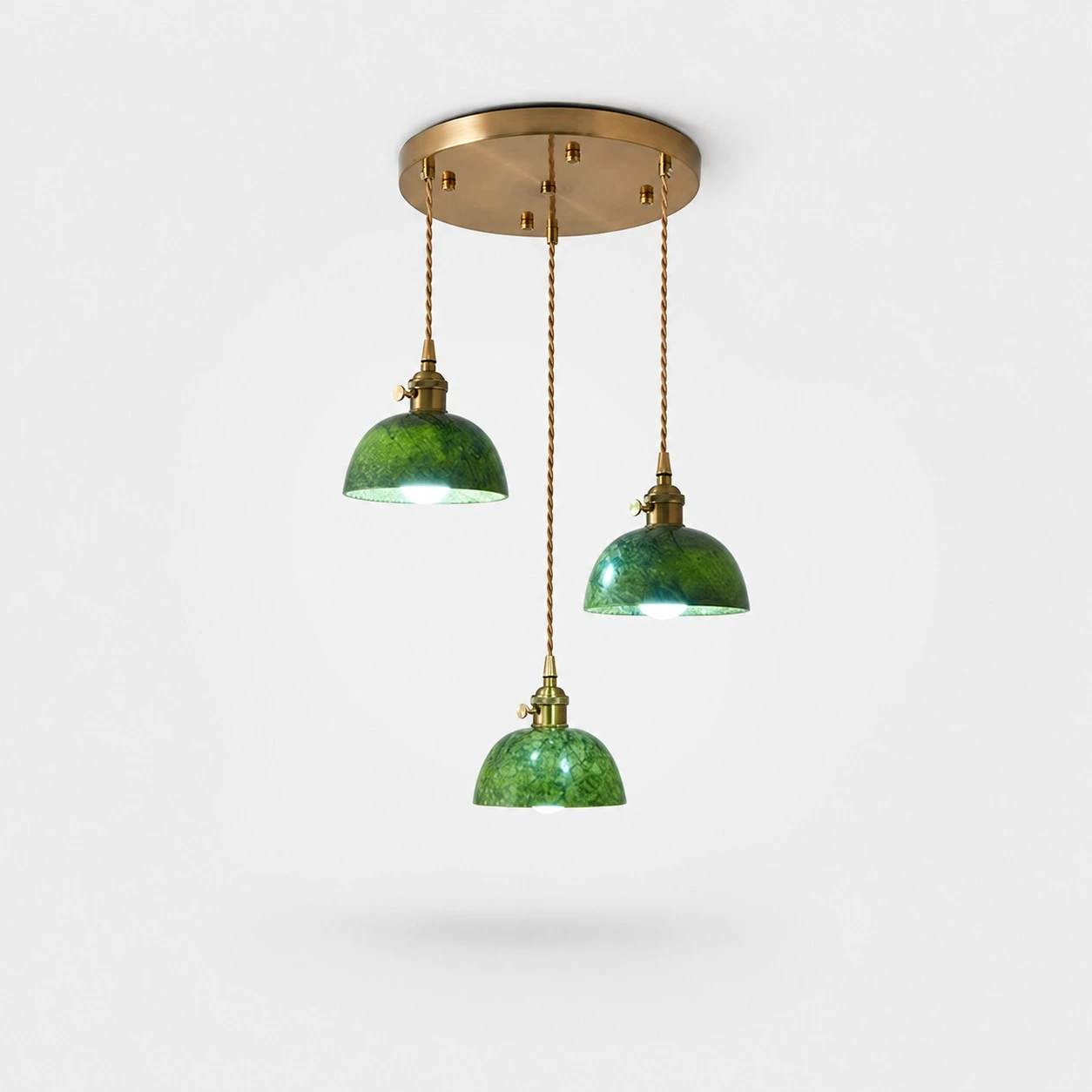 Round canopy three-light natural jade pendant fixture