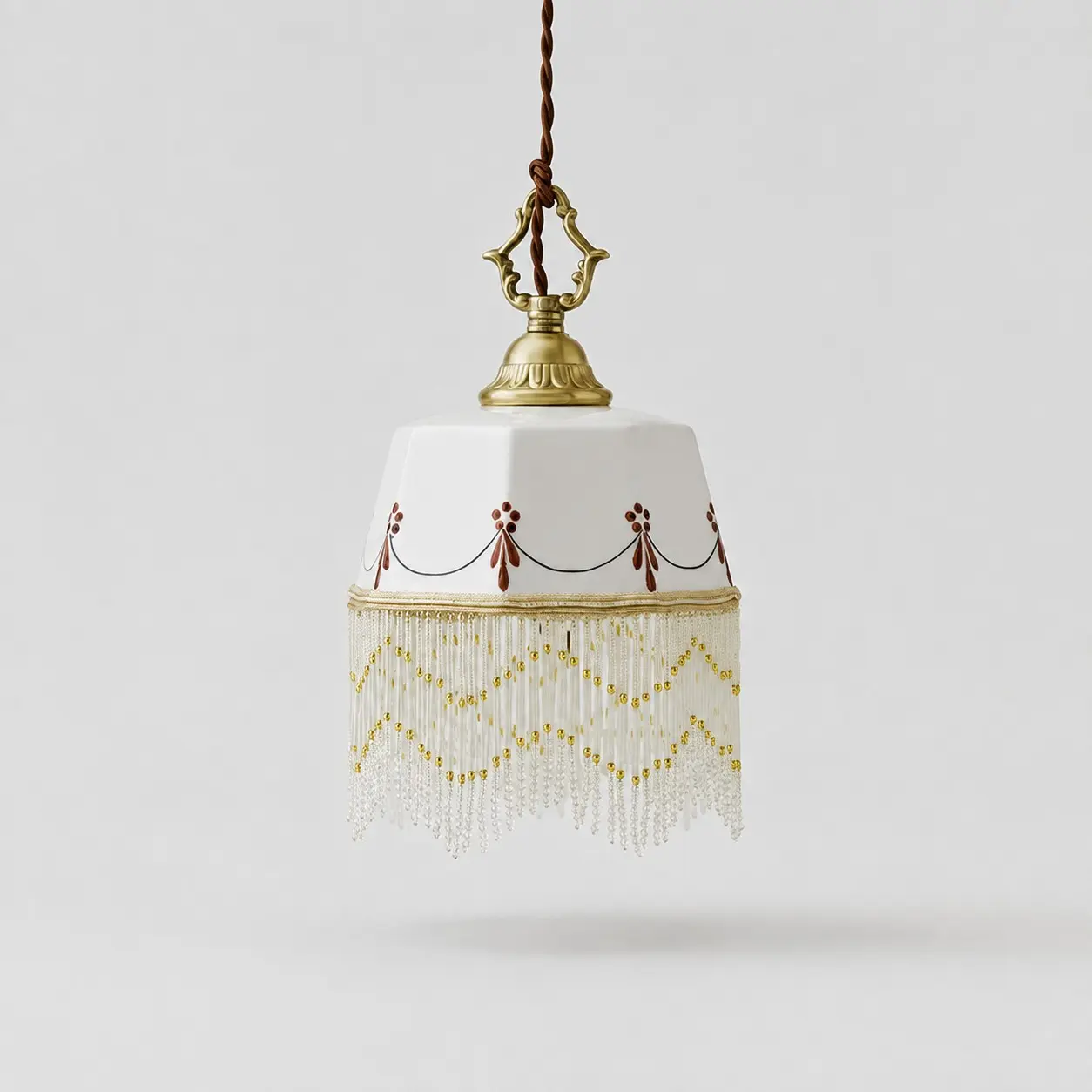 Vintage hand-painted ceramic tassel pendant light