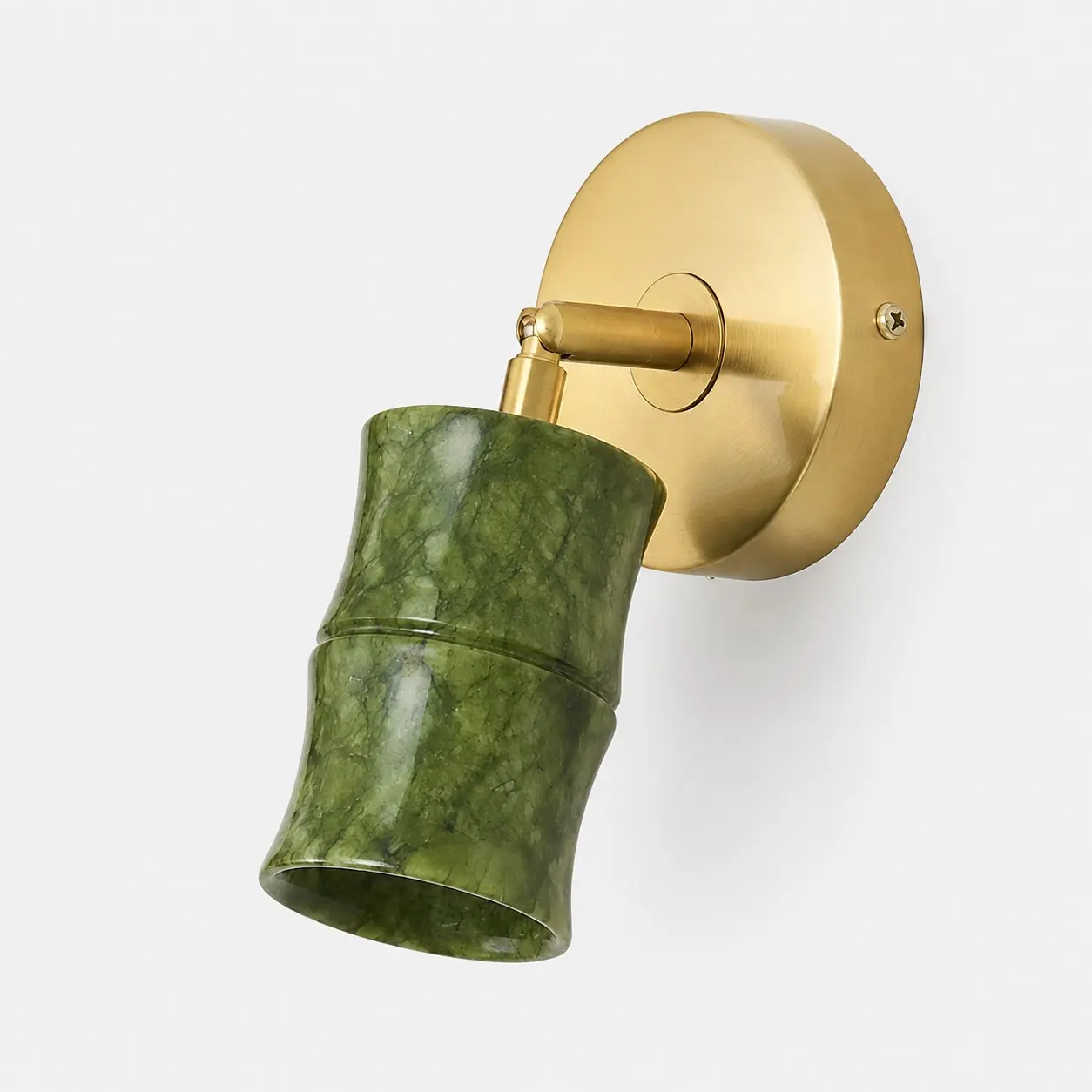 Green jade adjustable wall sconce in brushed brass-tone finish