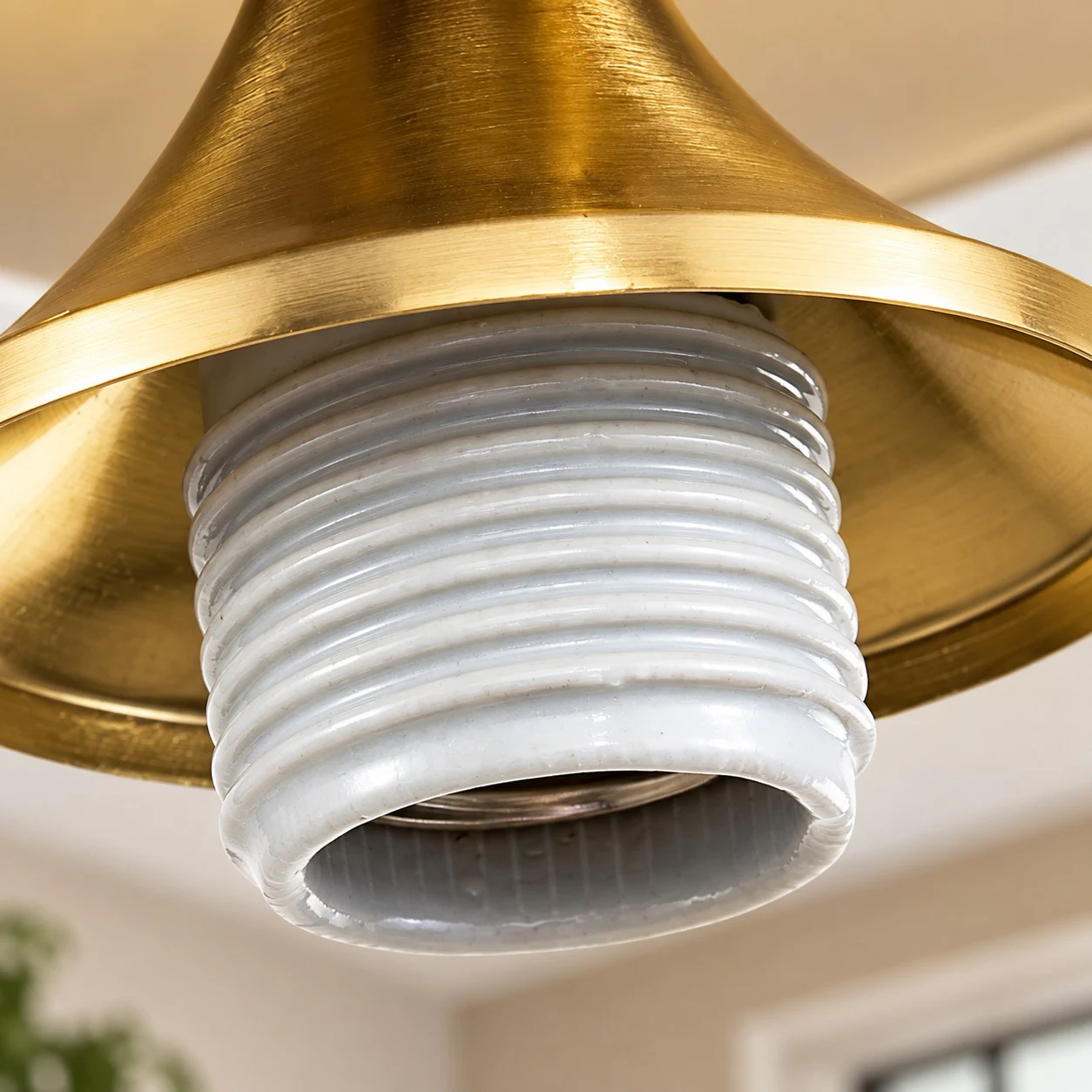 Close-up of the sculpted ribbed glass shade